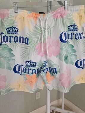 Corona Tropical Print Swim Trunks Men's XL Board Shorts Mesh Liner Beach NWT
